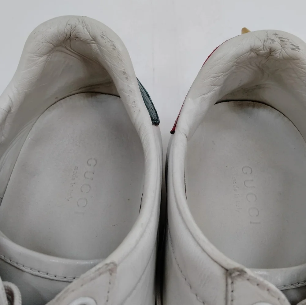 Gucci Sneakers Leather Ace Sherry Line Pearl Studs Size 36.5